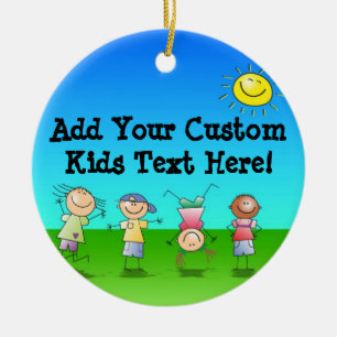 Kinder, die draußen an einem sonnigen Tag spielen Keramik Ornament