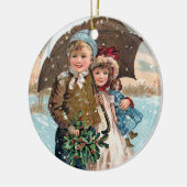 Kinder, die durch den Schnee gehen Keramikornament (Links)