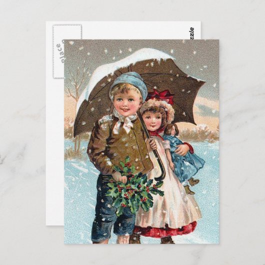 Kinder, die durch den Schnee gehen Postkarte (Vorne/Hinten)