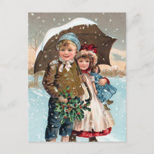Kinder, die durch den Schnee laufen Postkarte