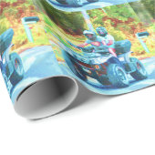 Kinder, die ein ATV-Geländefahrzeug auf der Straße Geschenkpapier (Rolleneckpunkt)