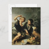 Kinder, die einen Kuchen essen, 1670-75 Postkarte (Vorne/Hinten)