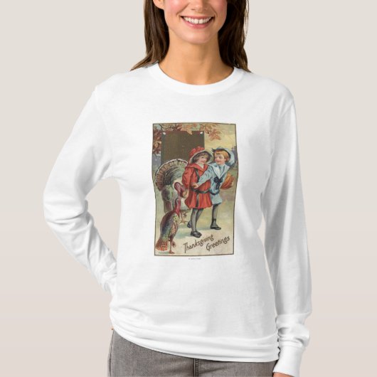 Kinder, die einen Kürbis, Truthähne halten T-Shirt (Vorderseite)