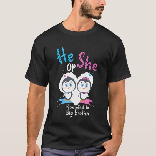 Kinder, die er oder sie zum großen Bruder-Pinguin- T-Shirt (Vorderseite)