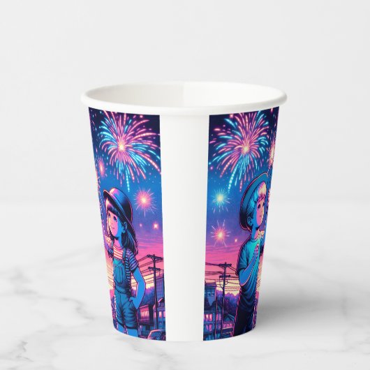 Kinder, die Feuerwerke am 4. Juli aufhalten Pappbecher (Links)