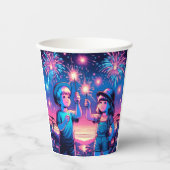 Kinder, die Feuerwerke am 4. Juli aufhalten Pappbecher (Vorderseite)