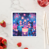 Kinder, die Feuerwerke am 4. Juli aufhalten Serviette (Beispiel)