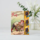 Kinder, die für Äpfel, schwarze Katze Bobeln Postkarte (Stehend Vorderseite)