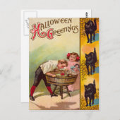Kinder, die für Äpfel, schwarze Katze Bobeln Postkarte (Vorne/Hinten)