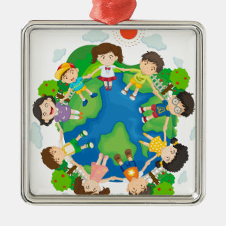 Kinder, die Hände um die Erde halten Ornament Aus Metall