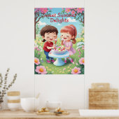 Kinder, die Ice-Cream in Garden AI Genießen Poster (Küche)