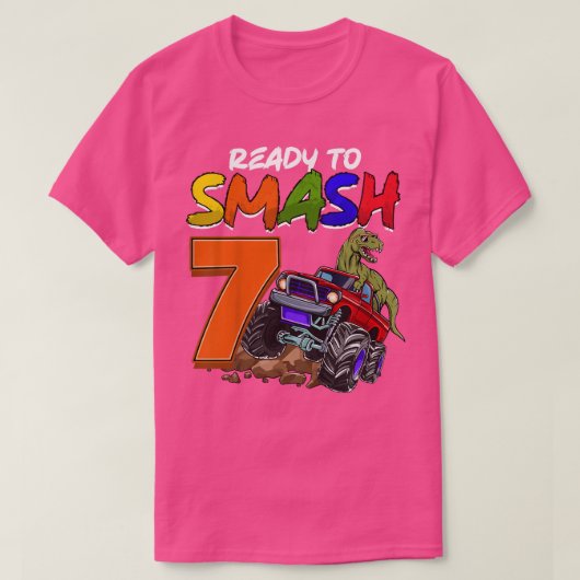 Kinder, die ich bereit bin, 7 Monster Truck T-Rex  T-Shirt (Design vorne)