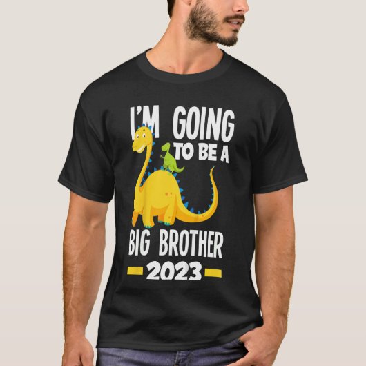 Kinder, die ich werde ein großer Bruder 2023 Dinos T-Shirt (Vorderseite)