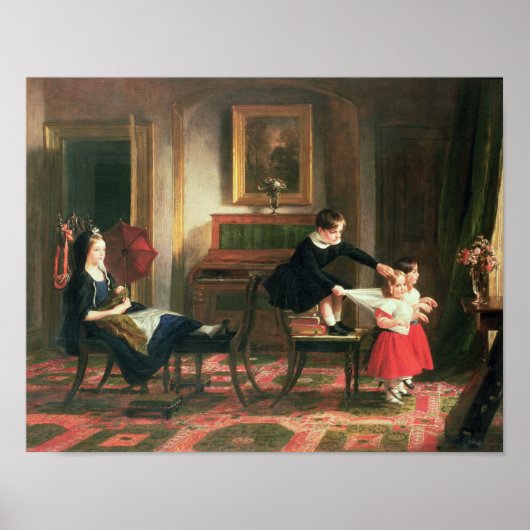 Kinder, die im Coach und bei Pferden spielen Poster (Vorne)