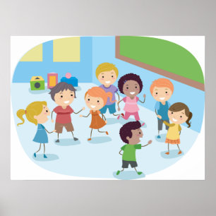 Kinder, die im Klassenzimmer spielen Poster