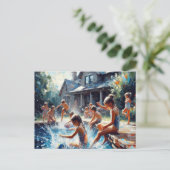 Kinder, die im Pool spielen Postkarte (Stehend Vorderseite)