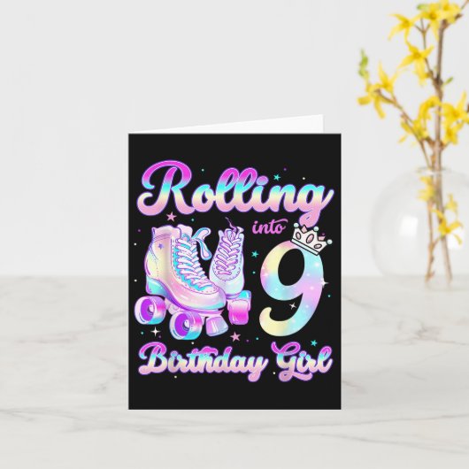 Kinder, die in 9 Roller Skaten rollen 9. Geburtsta Karte (Gelbe Blume)