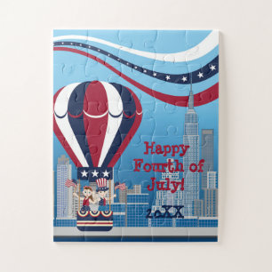 Kinder, die in einem patriotischen Heißluftballon  Puzzle