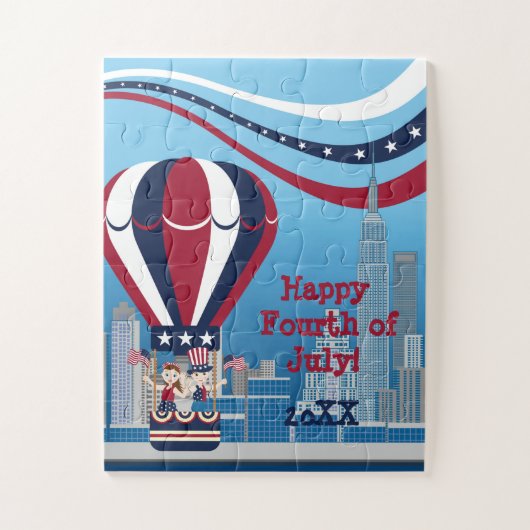 Kinder, die in einem patriotischen Heißluftballon Puzzle (Vertikal)