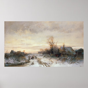 Kinder, die in einer Winterlandschaft spielen Poster