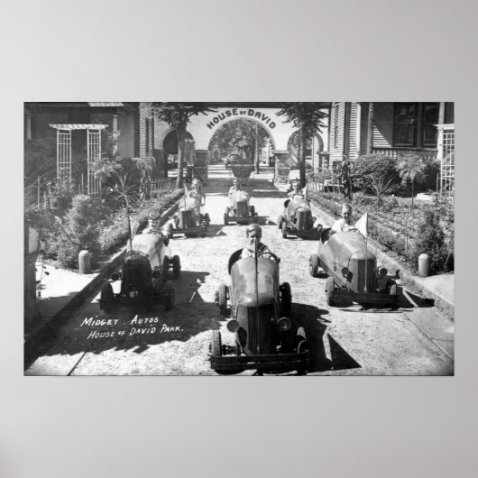 Kinder, die in Miniaturwagen fahren Poster (Vorne)