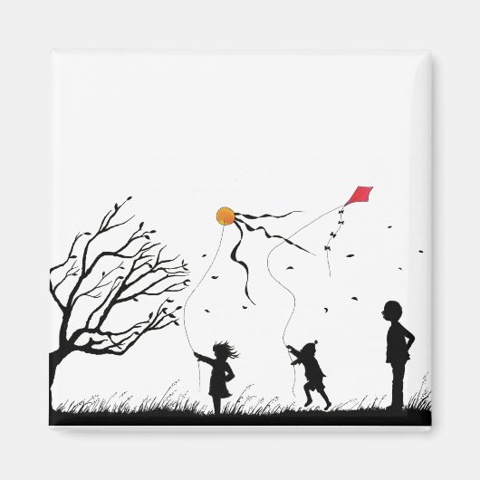 Kinder, die Kite fliegen Magnet (Vorne)