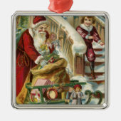 Kinder, die laufen, um Sankt zu grüßen Silbernes Ornament (Vorne)