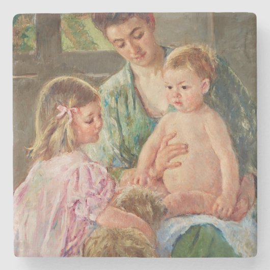 Kinder, die mit einem Hund von Mary Cassatt spiele Steinuntersetzer (Vorderseite)