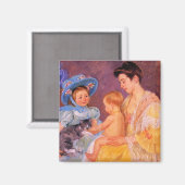 Kinder, die mit einer Katze spielen (von Mary Cass Magnet (Vorderseite/Rückseite)