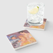 Kinder, die mit einer Katze spielen (von Mary Cass Steinuntersetzer (Seitenansicht)