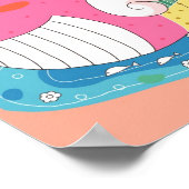 Kinder, die mit Fischen im Teich spielen Poster (Ecke)