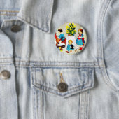 Kinder, die mit Spielwaren und Weihnachtsbaum Button (Beispiel)