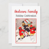 Kinder, die mit Weihnachtsgeschenken in Sno kämpfe Einladung (Vorderseite)