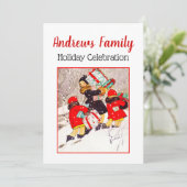 Kinder, die mit Weihnachtsgeschenken in Sno kämpfe Einladung (Stehend Vorderseite)