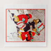 Kinder, die mit Weihnachtsgeschenken in Sno kämpfe Puzzle (Horizontal)