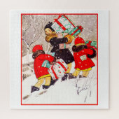 Kinder, die mit Weihnachtsgeschenken in Sno kämpfe Puzzle (Vertikal)