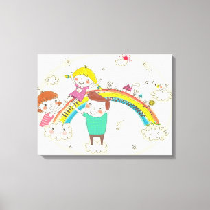 Kinder, die Regenbogen spielen Leinwanddruck