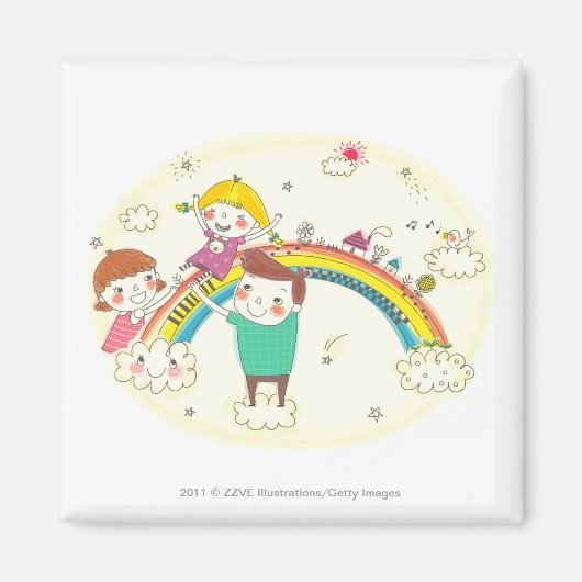 Kinder, die Regenbogen spielen Magnet (Vorne)
