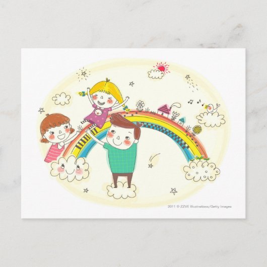 Kinder, die Regenbogen spielen Postkarte (Vorderseite)