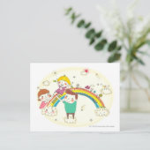 Kinder, die Regenbogen spielen Postkarte (Stehend Vorderseite)