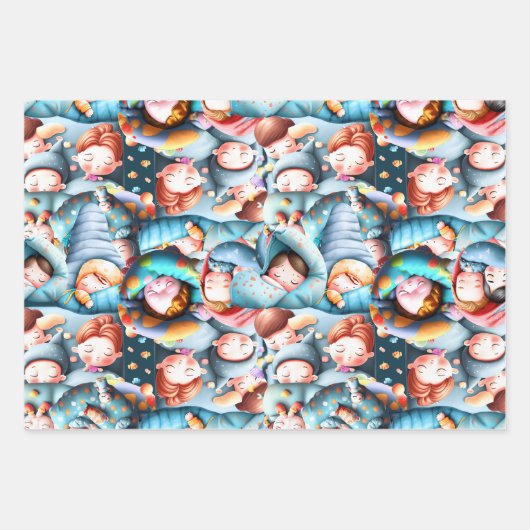 Kinder, die schlafend schlummig Schlafpjama-Party Geschenkpapier Set (Vorderseite)