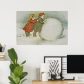 Kinder, die Schneebälle rollen Poster (Heimbüro)