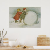Kinder, die Schneebälle rollen Poster (Küche)