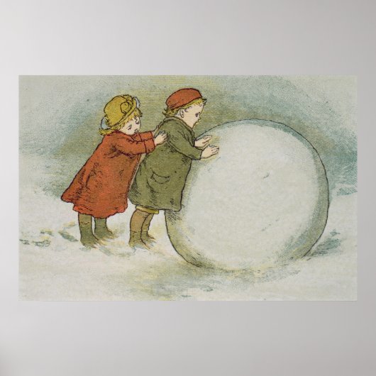 Kinder, die Schneebälle rollen Poster (Vorne)