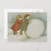 Kinder, die Schneebälle rollen Postkarte (Vorne/Hinten)