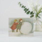 Kinder, die Schneebälle rollen Postkarte (Stehend Vorderseite)