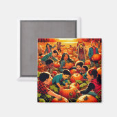 Kinder, die Spaß haben am Kürbispflaster Halloween Magnet (Vorderseite/Rückseite)