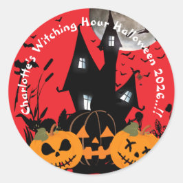 Kinder, die stundenlang Halloween-Party halten Runder Aufkleber