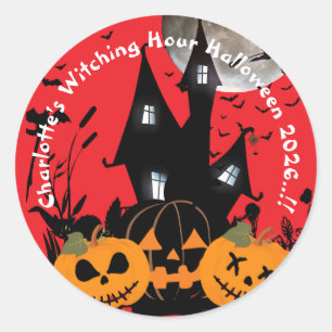 Kinder, die stundenlang Halloween-Party halten Runder Aufkleber