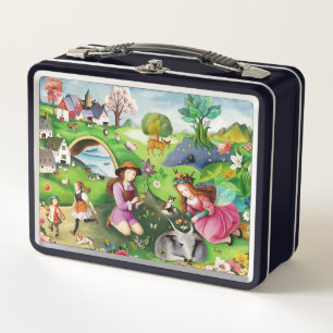 Kinder, die Tiere in der Farm-Metal-Lunchbox besuc Metall Brotdose